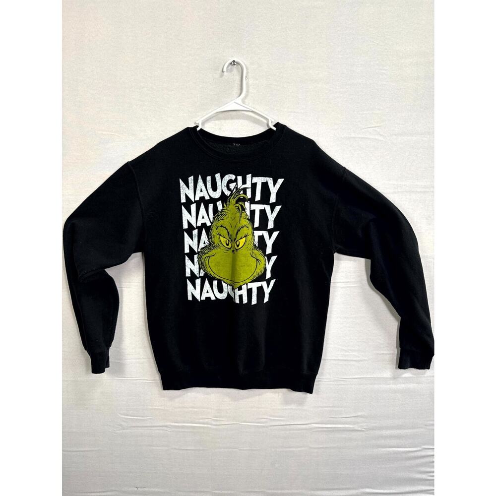 Dr. Seuss The Grinch Sweatshirt Women's Medium Black Graphic Christmas Naughty